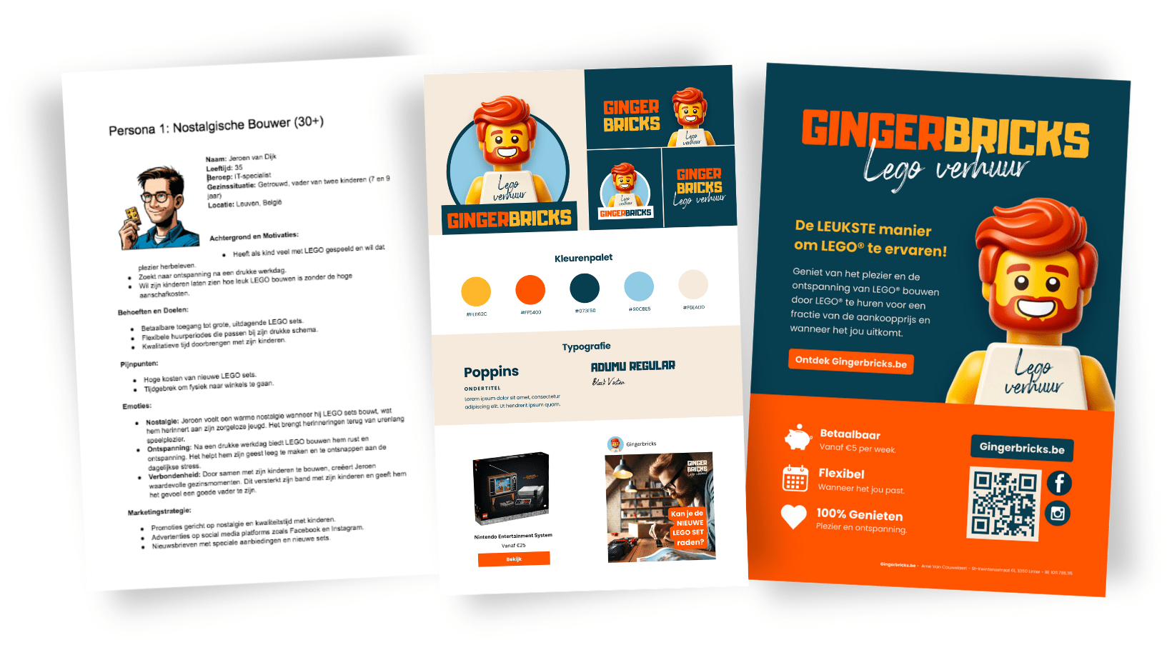 Persona's, Huisstijl en flyer voor het starten van de Gingerbricks webshop