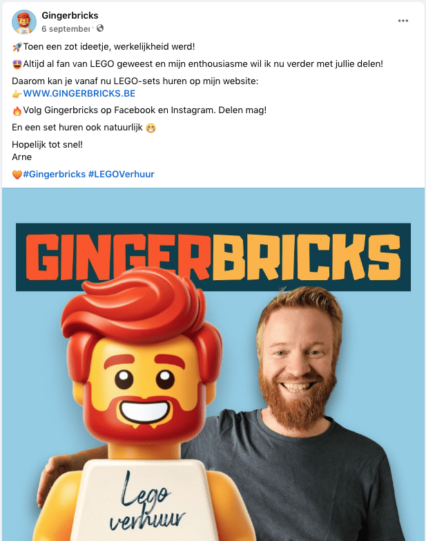 Gingerbricks webshop Facebook post lancering