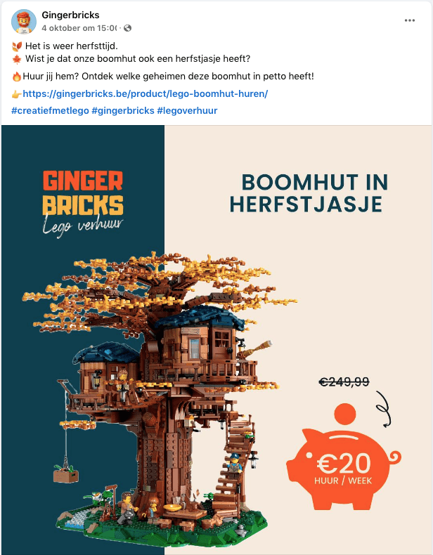 Gingerbricks webshop Facebook post promotie lego set